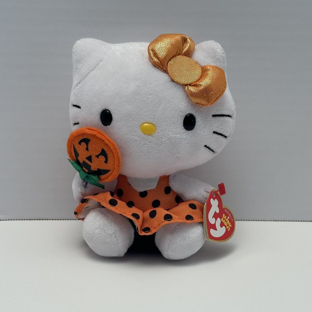 2013 6" Halloween Ty Beanie Hello Kitty Sanrio Plush Stuffed With Pumpkin MWMT